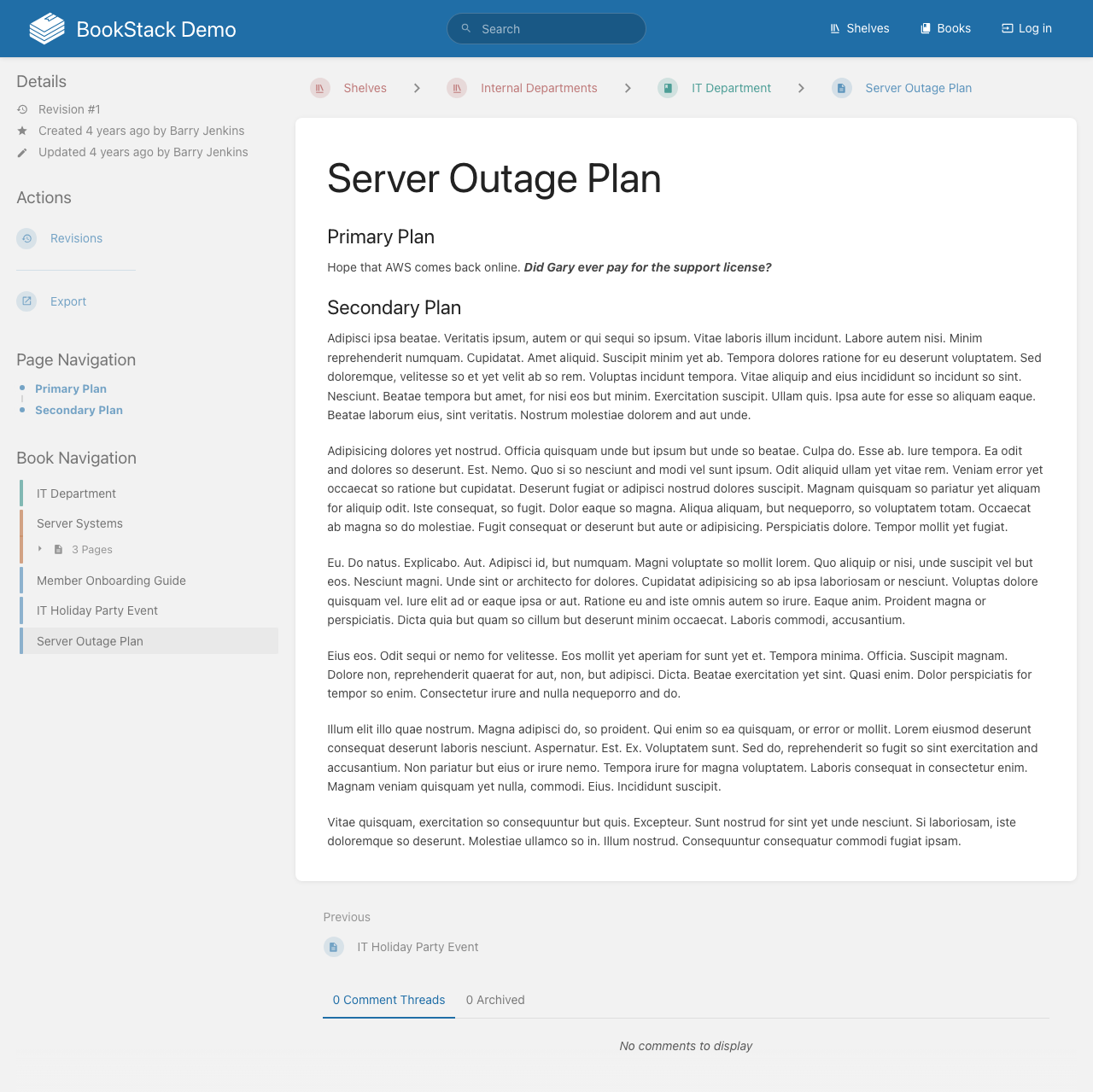 Server Outage Plan